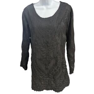 Pilyq Barcelona Embroidered Tunic Dress Long Sleeve‎ Black Sundress XS/S